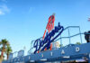 Dodger Stadium entrance with blue sky background