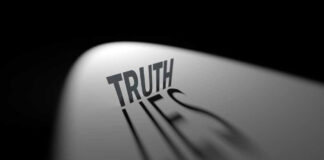 Truth casting shadow spelling Lies on curved surface.