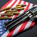 Revolver and bullets on American flag background