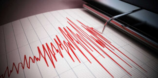 Seismograph recording earthquake