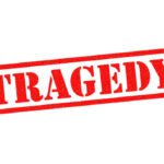 Red tragedy stamp on white background