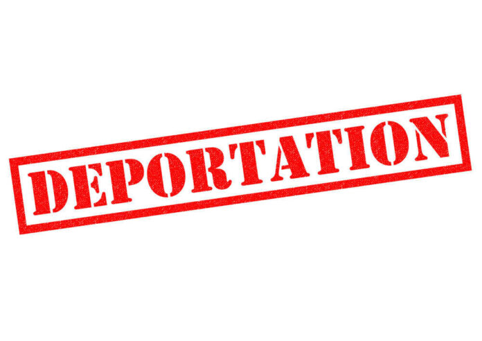 Red deportation stamp on white background