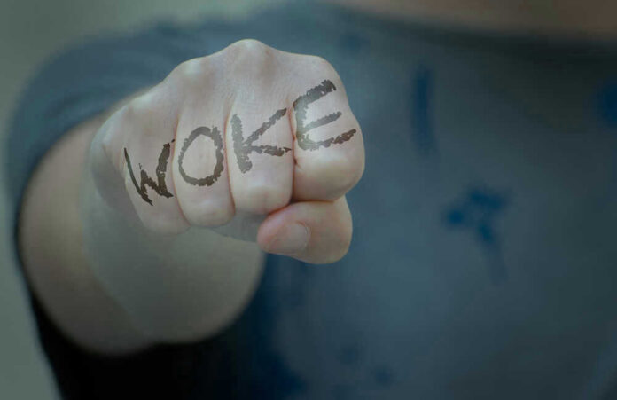 Fist with Woke written on fingers