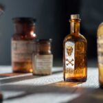 Vodka Crisis — Poison Claims 25 Lives A collection of vintage glass bottles with labels on a wooden surface