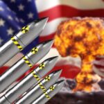 Nuclear Testing SHOCK Announcement Nuclear missiles in front of an explosion and American flag