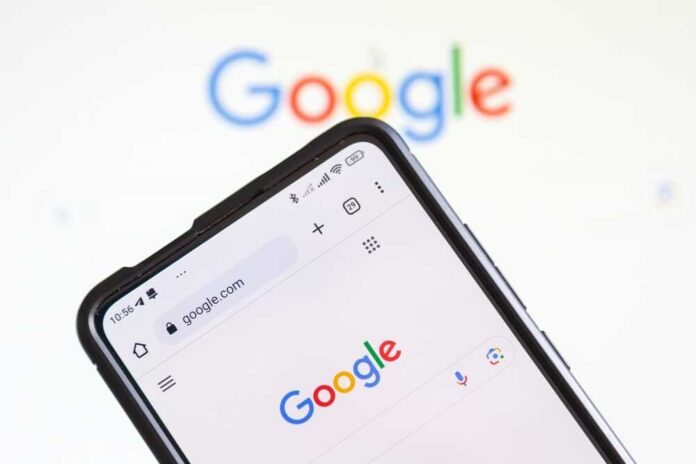 Smartphone displaying the Google homepage