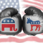 Boxing gloves with Republican and Democrat symbols.