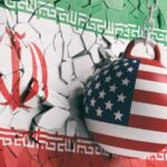 Trump’s Mission: Finish Iran – No Premature Exit A wrecking ball painted with the American flag is breaking through a wall featuring the Iranian flag