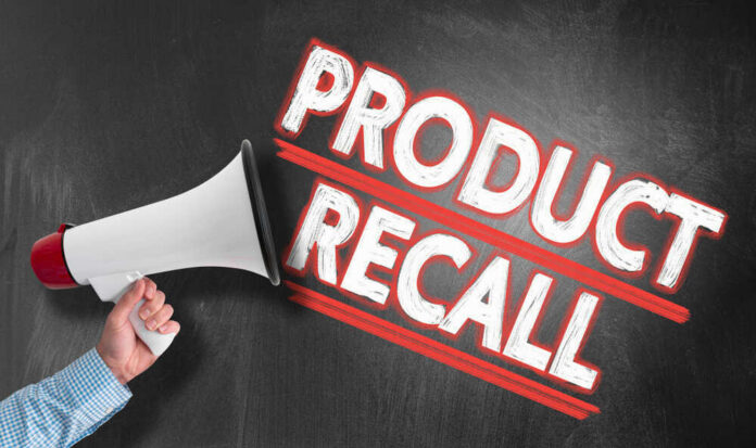 shutterstock_1411356206.jpg Megaphone and Product Recall text on chalkboard.
