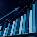Rising bar graph with upward trending line chart