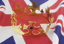 Gold crown on a Union Jack flag.
