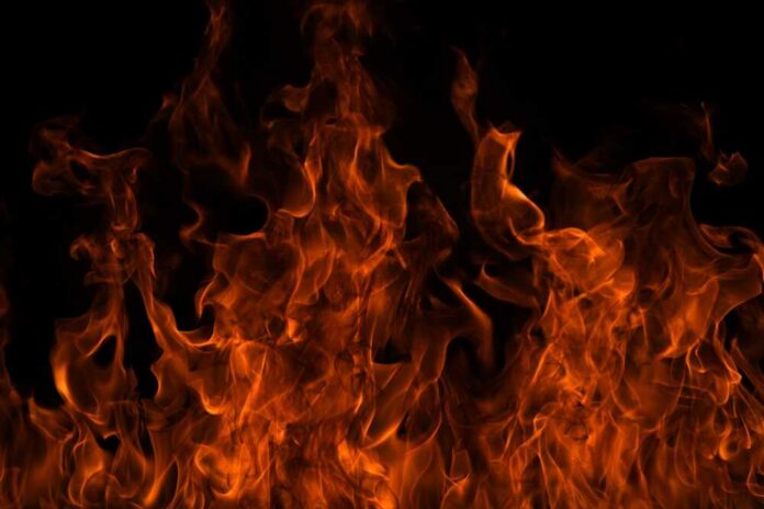 Close-up of vibrant flames against a black background