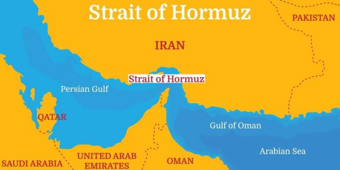 shutterstock_2748827505.jpg Map highlighting the Strait of Hormuz and surrounding countries