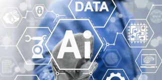 AI technology concept with various industry icons.