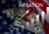Graph indicating inflation with dollar bills on an American flag background