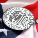 Federal Reserve emblem on an American flag background