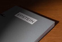 BUSTED: Commerce Secretary’s Stunning Epstein Cover-Up Close-up of a metallic binder labeled 'EPSTEIN'