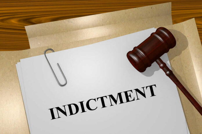 shutterstock_330342866 Gavel on a white paper with the word indictment on it.