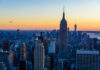 Empire State Building at sunset over Manhattan skyline