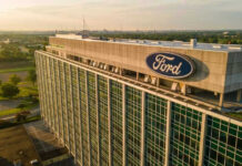 Mustang Mayhem: 110,000 Cars Recalled Ford headquarters building aerial view.