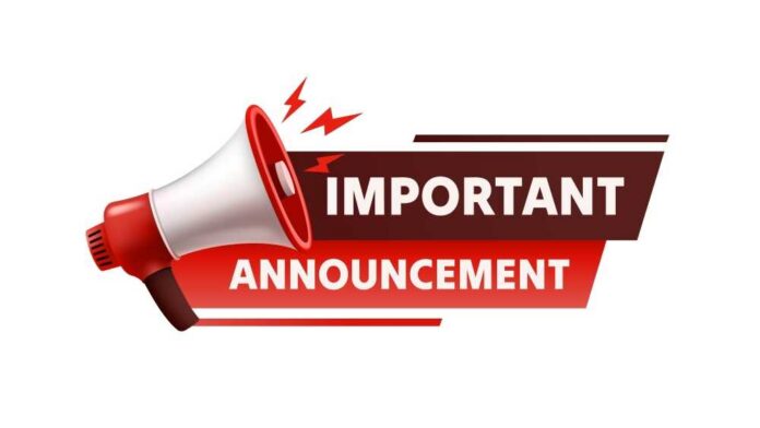 A megaphone with the text 'IMPORTANT ANNOUNCEMENT'
