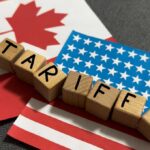 Tariff Smoke Bomb Stuns Ottawa Canada and U.S. flags at an airport.
