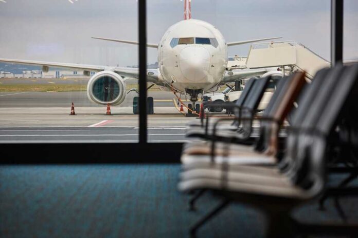 Airplane,Refueling,And,Departure,Area.,Transportation,And,Energy,Industry. View of an airplane from an airport waiting area