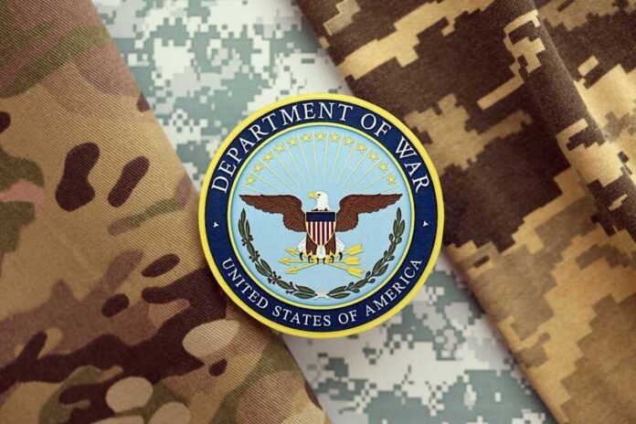 Kyiv,,Ukraine,-,September,17,,2025,Us,Department,Of,War Department of War insignia on camouflage fabric