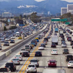 Heavy traffic on a multi-lane highway.