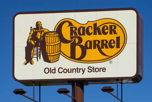 Las,Vegas,,Nv/usa,-,October,1,,2016:,Cracker,Barrel,Restaurant Cracker Barrel Old Country Store sign featuring a man sitting next to a barrel