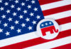 Republicans Turn On Once Trusted Institution American flag and Republican Party elephant logo button.