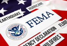 FEMA, Department of Homeland Security, disaster-related terms, American flag.