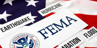 FEMA, Department of Homeland Security, disaster-related terms, American flag.