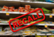 Dog Food Recall Sparks Nationwide Alert Recall notice over grocery store shelves.