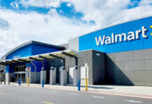 Food Aisle Scare Hits Walmart Walmart store entrance with blue skies above