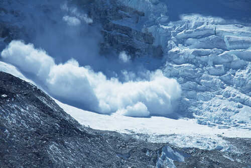 Avalanche,In,Himalaya An avalanche cascading down a glacier in a mountainous region