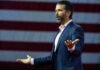 Russian Money Fuels Trump Jr. Wedding Bash Donald Trump Jr. speaking, American flag.