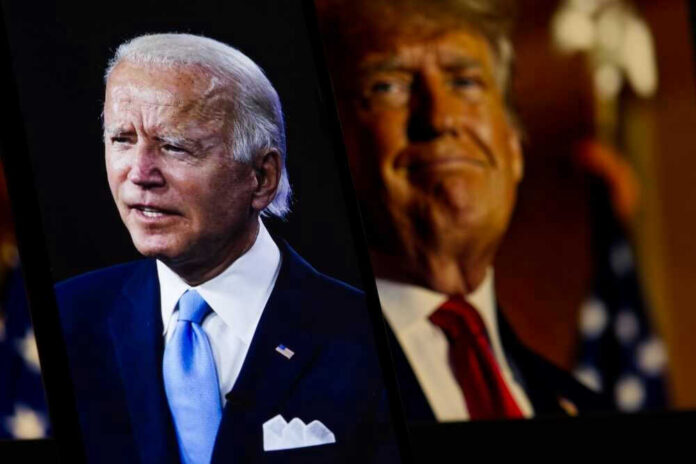 shutterstock_2401520329 Joe Biden and Donald Trump in separate portraits.