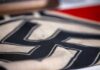 Close-up of a fabric featuring a swastika