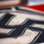 Close-up of a fabric featuring a swastika
