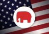 Republicans Probe THIS Terror Pipeline?! Red elephant icon on a background of the American flag