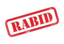 Red RABID stamp graphic with distressed texture on white background
