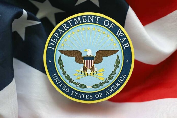 Kyiv,,Ukraine,-,September,17,,2025,Us,Department,Of,War Emblem of the Department of War on a background of the American flag