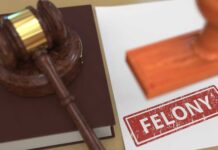 Jeopardy Champ Turned Felon Judge's gavel on book beside paper stamped felony
