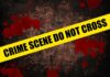 Bedroom Horror Stuns State Yellow caution tape reading 'CRIME SCENE DO NOT CROSS' over a dark, blood-splattered background