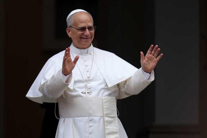 Castelgandolfo,,Italy,-,August,17,,2025:,Pope,Leo,Xiv,Recites Clergyman in white robes raising both hands