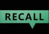 Green speech bubble with the word recall on a black background