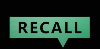 Green speech bubble with the word recall on a black background